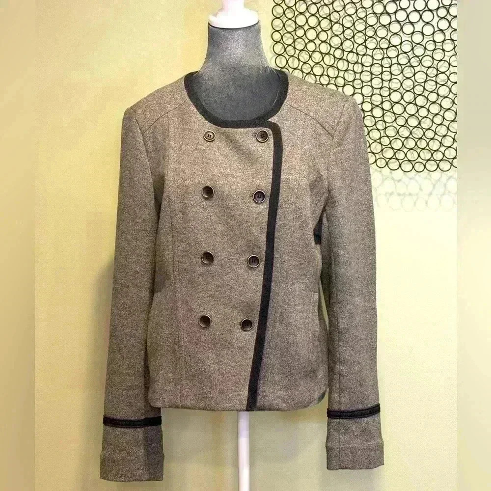Loft - Double-breasted Pea Coat jacket top Gray - Size Large